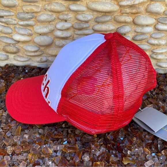 NWT New Bench Settleup Red/White Logo Mesh Baseball Cap Adjustable Snap Back OS - Picture 3 of 7